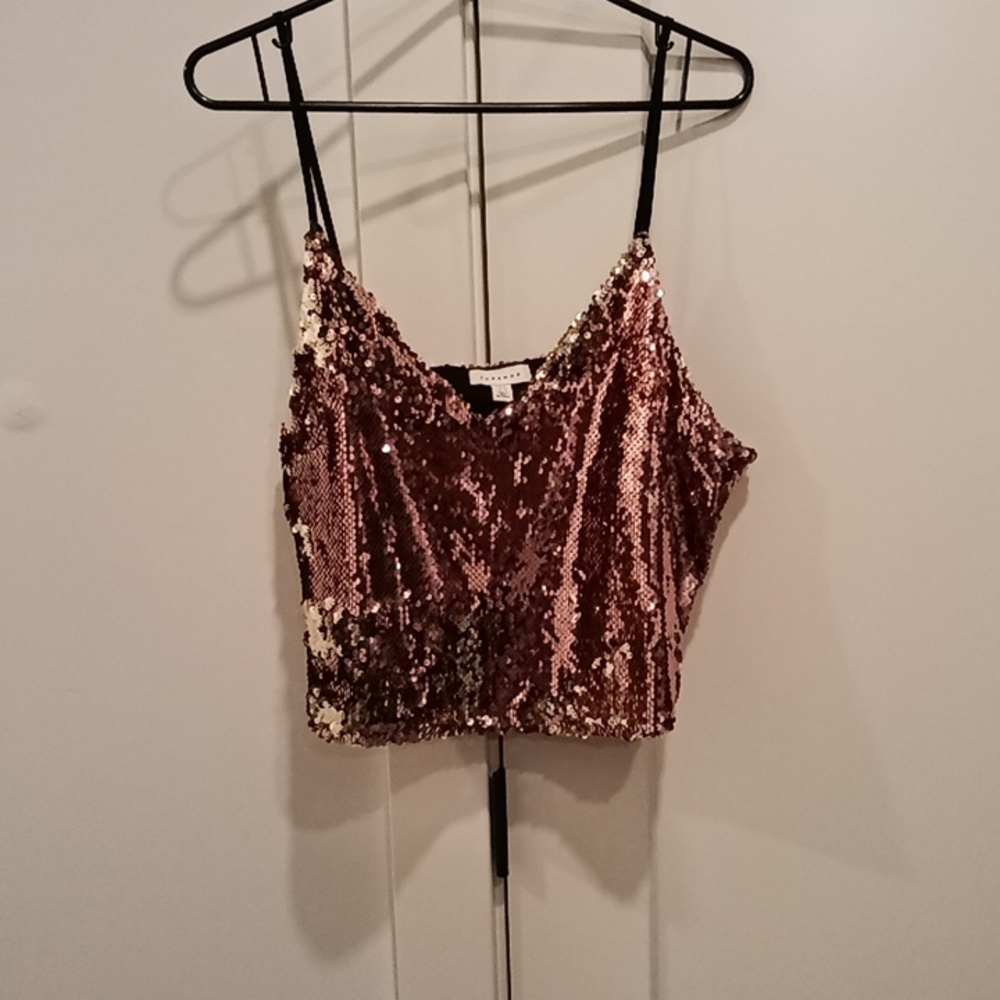 💝Top Shop sz.10 stunning sequin cami, gold, rose, fuschia, fully lined